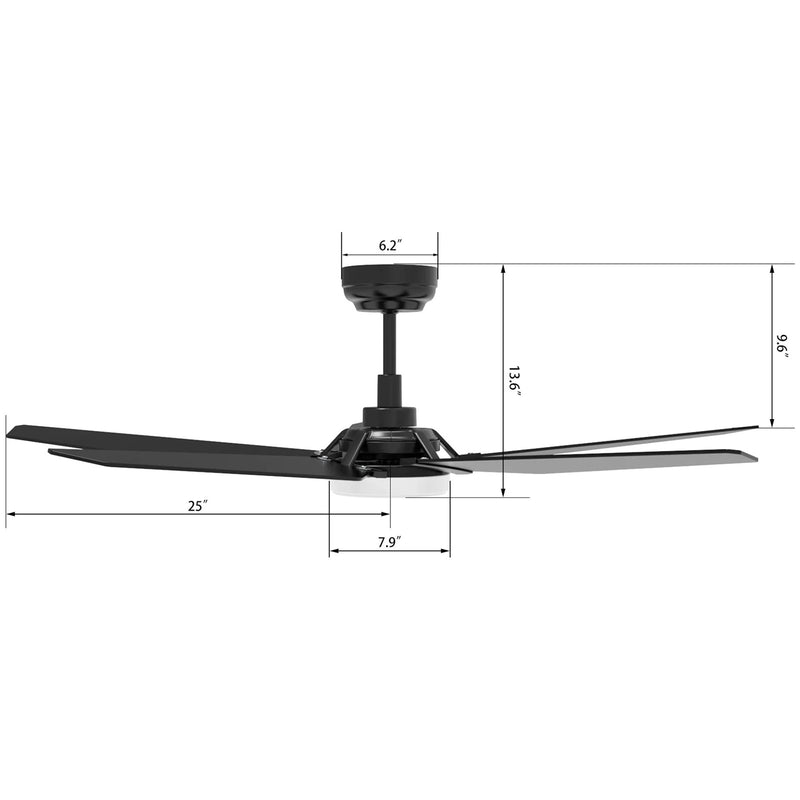 Carro Kaj 52in 5-Blade Smart Ceiling Fan | Black Plywood Blades and Glass Shade | Living Room & Covered Patio | 52 x 52 x 13.7 in | Model SFR525B-L22-B2-1