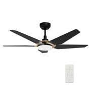 Carro Kaj 52in 5-Blade Smart Ceiling Fan | Black Gold Plywood Blades and Glass Shade | Living Room & Covered Patio | 52 x 52 x | Model SFR525B-L22-B2-1G