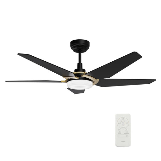 Carro Kaj 52in 5-Blade Smart Ceiling Fan | Black Gold Plywood Blades and Glass Shade | Living Room & Covered Patio | 52 x 52 x | Model SFR525B-L22-B2-1G
