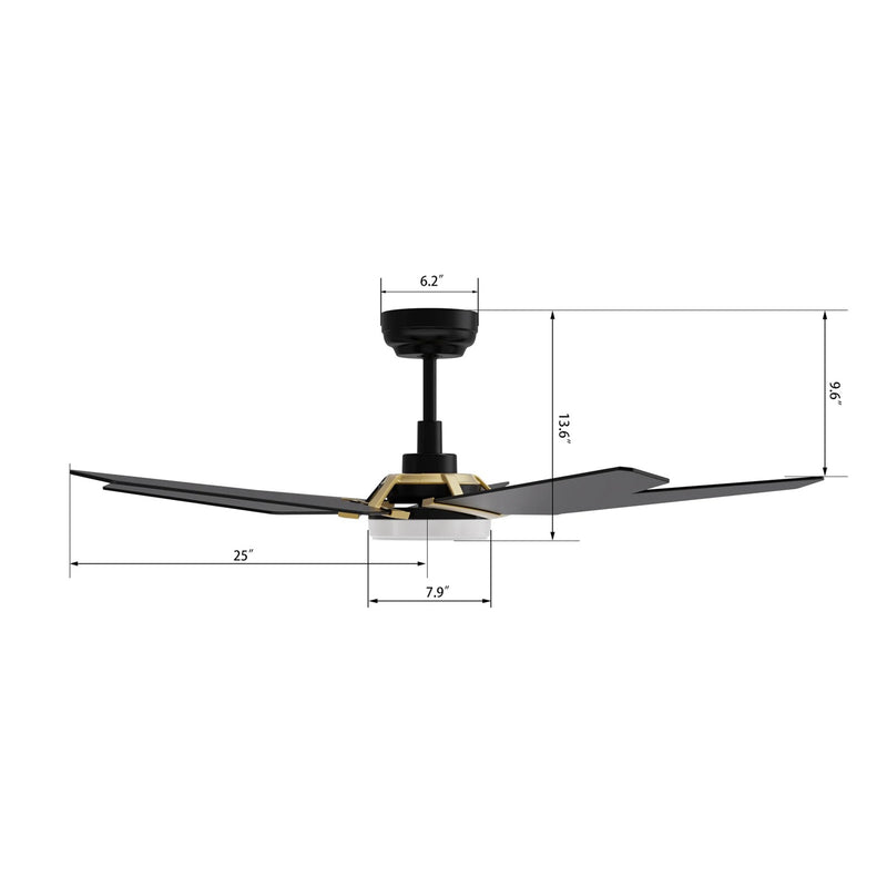 Carro Kaj 52in 5-Blade Smart Ceiling Fan | Black Gold Plywood Blades and Glass Shade | Living Room & Covered Patio | 52 x 52 x | Model SFR525B-L22-B2-1G