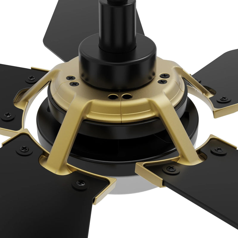 Carro Kaj 52in 5-Blade Smart Ceiling Fan | Black Gold Plywood Blades and Glass Shade | Living Room & Covered Patio | 52 x 52 x | Model SFR525B-L22-B2-1G