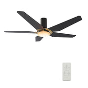 Carro Kaj 52in 5-Blade Flush Mount Smart Ceiling Fan | Black Gold Plywood Blades and Glass Shade | Living Room & Covered | Model SFR525B-L22-B2-1G-FM