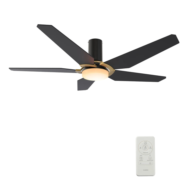 Carro Kaj 52in 5-Blade Flush Mount Smart Ceiling Fan | Black Gold Plywood Blades and Glass Shade | Living Room & Covered | Model SFR525B-L22-B2-1G-FM