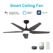 Carro Kaj 52in 5-Blade Smart Ceiling Fan | Black Walnut Plywood Blades and Glass Shade | Living Room & Covered Patio | 52 x 52 x | Model SFR525B-L22-B5-1