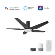 Carro Kaj 52in 5-Blade Flush Mount Smart Ceiling Fan | Black Walnut Plywood Blades and Glass Shade | Living Room & Covered | Model SFR525B-L22-B5-1-FM