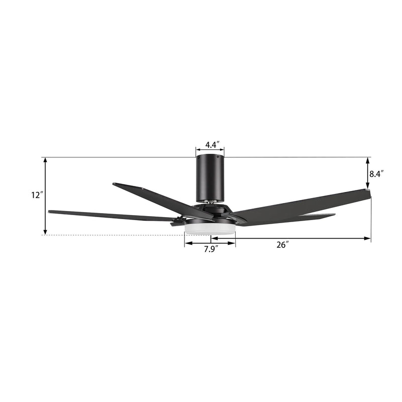 Carro Kaj 52in 5-Blade Flush Mount Smart Ceiling Fan | Black Walnut Plywood Blades and Glass Shade | Living Room & Covered | Model SFR525B-L22-B5-1-FM