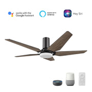 Carro Kaj 52in 5-Blade Flush Ceiling Fan | Modern Black Barnwood Plywood and Glass | Living Room & Covered Patio | 52 x 52 x | Model SFR525B-L22-BS-1-FM