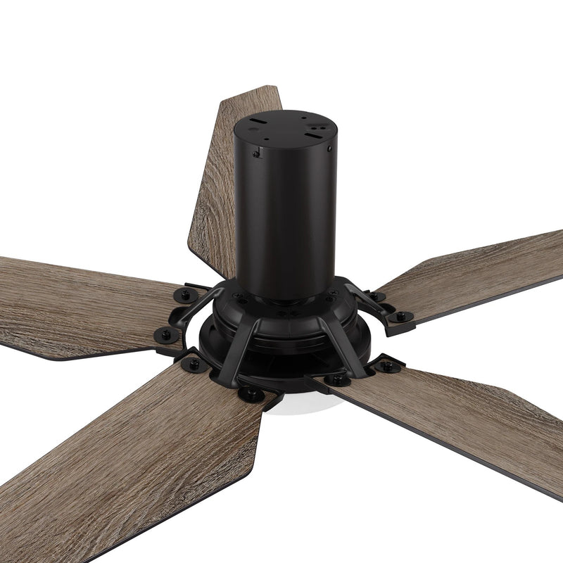 Carro Kaj 52in 5-Blade Flush Ceiling Fan | Modern Black Barnwood Plywood and Glass | Living Room & Covered Patio | 52 x 52 x | Model SFR525B-L22-BS-1-FM