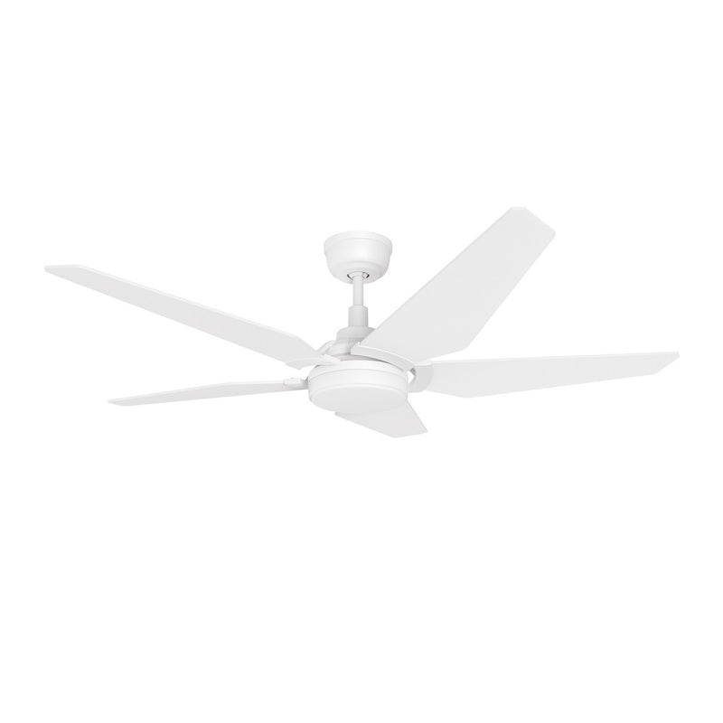 Carro Kaj 52in 5-Blade Smart Ceiling Fan | Modern White Plywood and Glass | Living Room & Covered Patio | 52 x 52 x 13.7 in, Damp | Model SFR525B-L22-W1-1