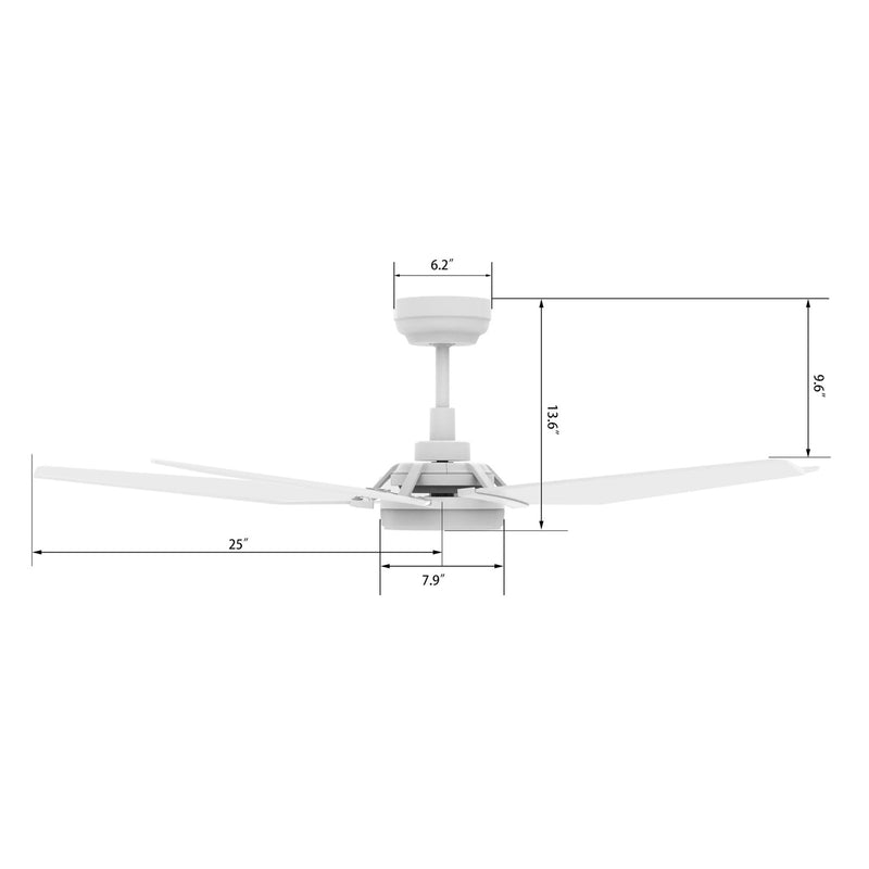 Carro Kaj 52in 5-Blade Smart Ceiling Fan | Modern White Plywood and Glass | Living Room & Covered Patio | 52 x 52 x 13.7 in, Damp | Model SFR525B-L22-W1-1
