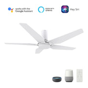 Carro Kaj 52in 5-Blade Flush Smart Ceiling Fan | Modern White Plywood and Glass | Living Room & Covered Patio | 52 x 52 x 12 | Model SFR525B-L22-W1-1-FM