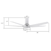 Carro Kaj 52in 5-Blade Flush Smart Ceiling Fan | Modern White Plywood and Glass | Living Room & Covered Patio | 52 x 52 x 12 | Model SFR525B-L22-W1-1-FM