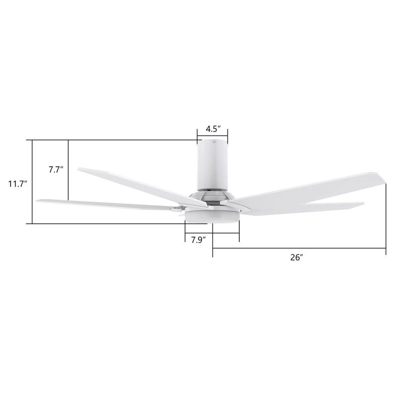 Carro Kaj 52in 5-Blade Flush Smart Ceiling Fan | Modern White Plywood and Glass | Living Room & Covered Patio | 52 x 52 x 12 | Model SFR525B-L22-W1-1-FM
