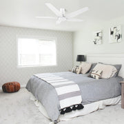 Carro Kaj 52in 5-Blade Flush Smart Ceiling Fan | Modern White Plywood and Glass | Living Room & Covered Patio | 52 x 52 x 12 | Model SFR525B-L22-W1-1-FM