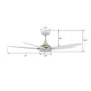 Carro Kaj 52in 5-Blade Smart Ceiling Fan | Modern White Gold Plywood and Glass | Living Room & Covered Patio | 52 x 52 x 13.7 | Model SFR525B-L22-W1-1G