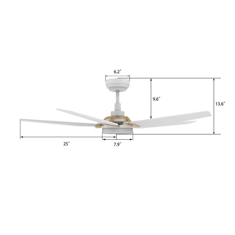 Carro Kaj 52in 5-Blade Smart Ceiling Fan | Modern White Gold Plywood and Glass | Living Room & Covered Patio | 52 x 52 x 13.7 | Model SFR525B-L22-W1-1G
