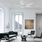 Carro Kaj 52in 5-Blade Smart Ceiling Fan | Modern White Gold Plywood and Glass | Living Room & Covered Patio | 52 x 52 x 13.7 | Model SFR525B-L22-W1-1G