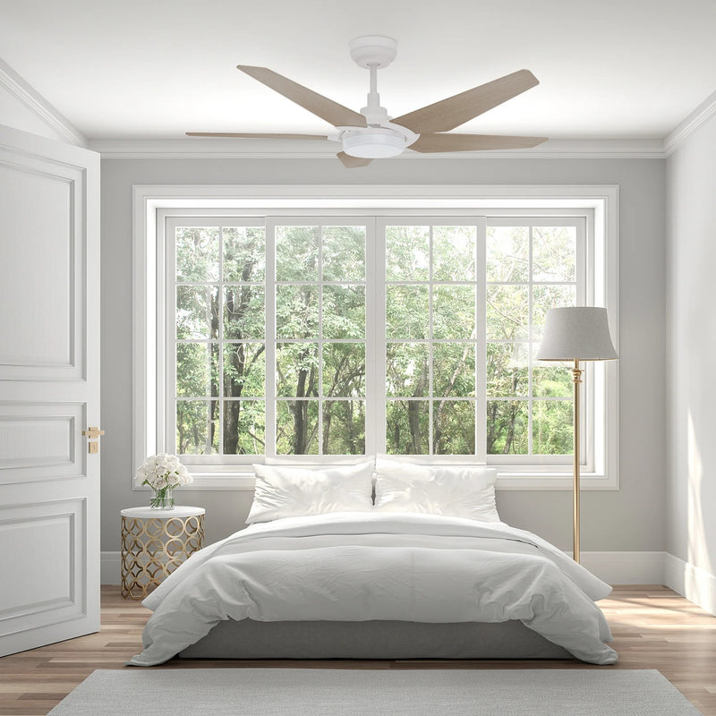 Carro Kaj 52in 5-Blade Smart Ceiling Fan | White Chestnut Plywood and Integrated LED | Living Room & Covered Patio | 52 x 52 x | Model SFR525B-L22-W6-1