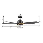 Carro Peyton 52in 5-Blade Smart Ceiling Fan | Modern Black Gold and Plywood Blades | Living Room & Covered Patio | 52 x 52 x | Model SFR525B4-L12-B2-1G