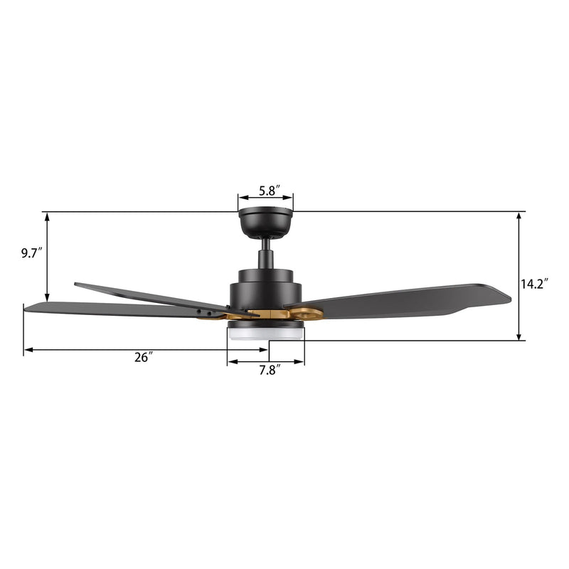 Carro Peyton 52in 5-Blade Smart Ceiling Fan | Modern Black Gold and Plywood Blades | Living Room & Covered Patio | 52 x 52 x | Model SFR525B4-L12-B2-1G