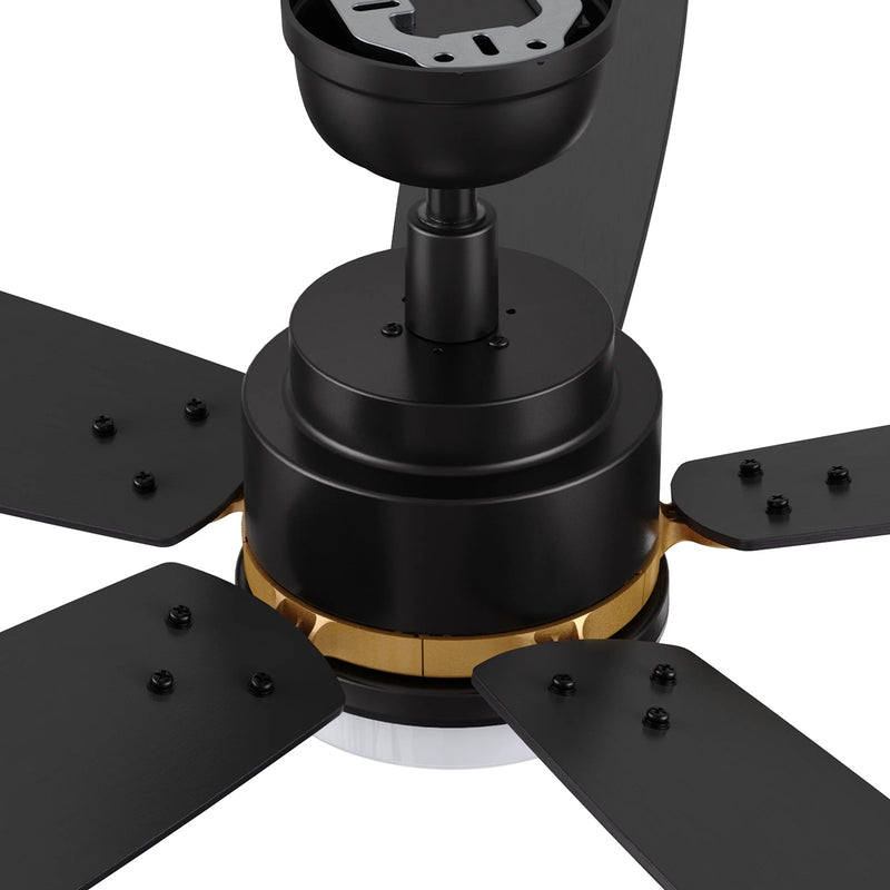Carro Peyton 52in 5-Blade Smart Ceiling Fan | Modern Black Gold and Plywood Blades | Living Room & Covered Patio | 52 x 52 x | Model SFR525B4-L12-B2-1G