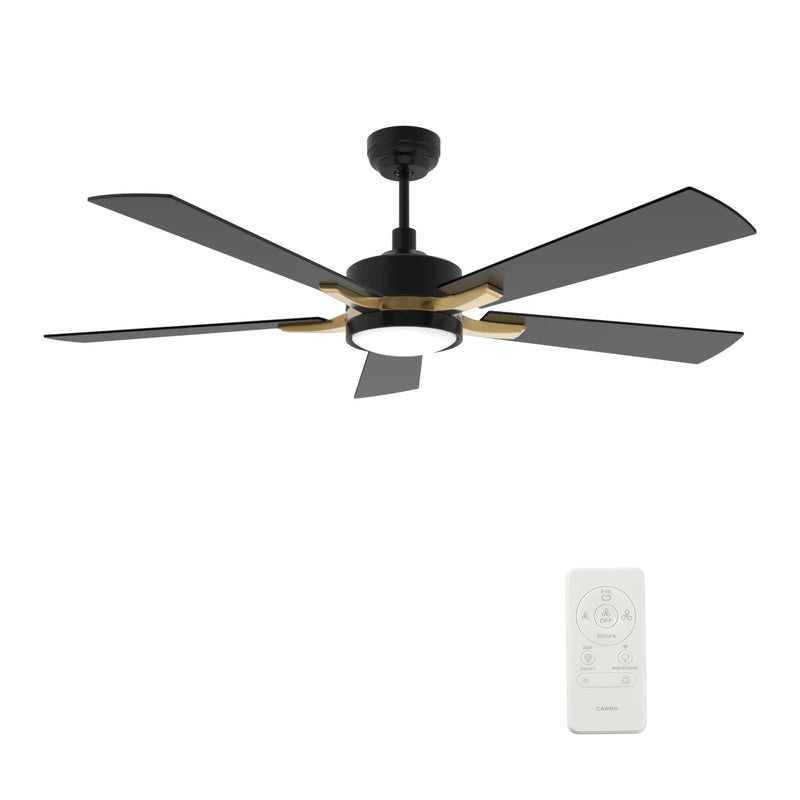 Carro Appleton 52in 5-Blade Smart Ceiling Fan | Modern Black Gold and Plywood | Living Room & Covered Patio | 52 x 52 x 15 in | Model SFR525E-L12-B2-1G