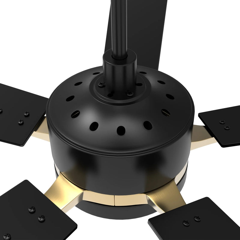Carro Appleton 52in 5-Blade Smart Ceiling Fan | Modern Black Gold and Plywood | Living Room & Covered Patio | 52 x 52 x 15 in | Model SFR525E-L12-B2-1G