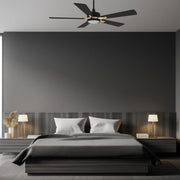 Carro Appleton 52in 5-Blade Smart Ceiling Fan | Modern Black Gold and Plywood | Living Room & Covered Patio | 52 x 52 x 15 in | Model SFR525E-L12-B2-1G