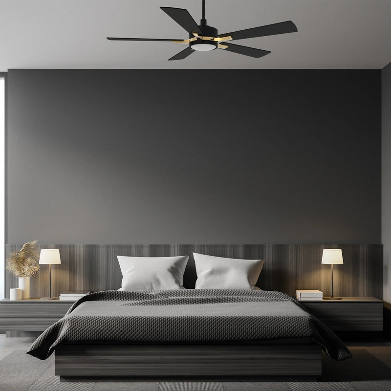 Carro Appleton 52in 5-Blade Smart Ceiling Fan | Modern Black Gold and Plywood | Living Room & Covered Patio | 52 x 52 x 15 in | Model SFR525E-L12-B2-1G