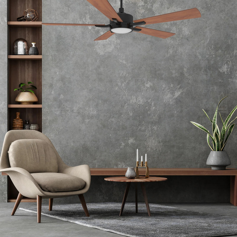 Carro Appleton 52in 5-Blade Smart Ceiling Fan | Modern Black Cherry and Plywood | Living Room & Covered Patio | 52 x 52 x 15 in | Model SFR525E-L12-B3-1