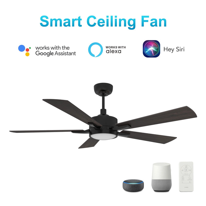 Carro Appleton 52in 5-Blade Smart Ceiling Fan | Modern Black Walnut and Plywood | Living Room & Covered Patio | 52 x 52 x 15 in | Model SFR525E-L12-BF-1