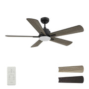 Carro Olinda 52in 5-Blade Smart Ceiling Fan | Black Barnwood Plywood and Integrated LED | Living Room & Covered Patio | 52 x 52 | Model SFR525E3-L12-BG-1