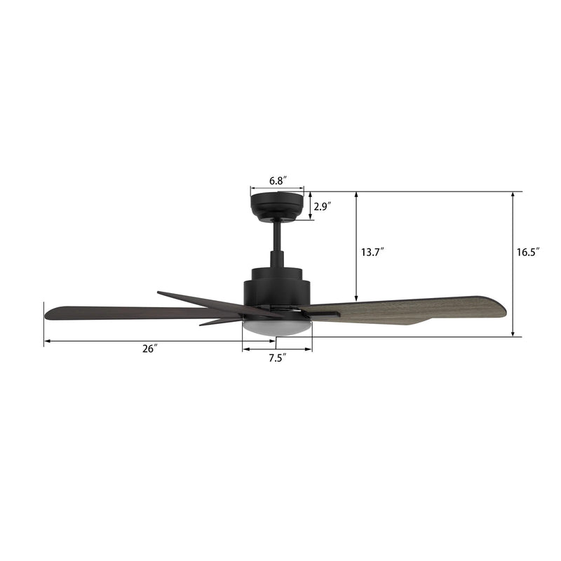 Carro Olinda 52in 5-Blade Smart Ceiling Fan | Black Barnwood Plywood and Integrated LED | Living Room & Covered Patio | 52 x 52 | Model SFR525E3-L12-BG-1