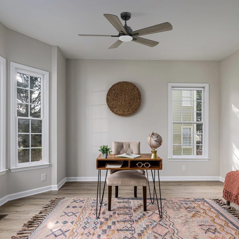 Carro Olinda 52in 5-Blade Smart Ceiling Fan | Black Barnwood Plywood and Integrated LED | Living Room & Covered Patio | 52 x 52 | Model SFR525E3-L12-BG-1