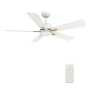 Carro Olinda 52in 5-Blade Smart Ceiling Fan | Modern White Gold and Plywood | Living Room & Covered Patio | 52 x 52 x 14.4 in | Model SFR525E3-L12-W1-1G