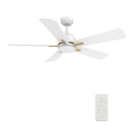 Carro Olinda 52in 5-Blade Smart Ceiling Fan | Modern White Gold and Plywood | Living Room & Covered Patio | 52 x 52 x 14.4 in | Model SFR525E3-L12-W1-1G