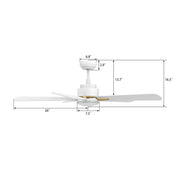 Carro Olinda 52in 5-Blade Smart Ceiling Fan | Modern White Gold and Plywood | Living Room & Covered Patio | 52 x 52 x 14.4 in | Model SFR525E3-L12-W1-1G