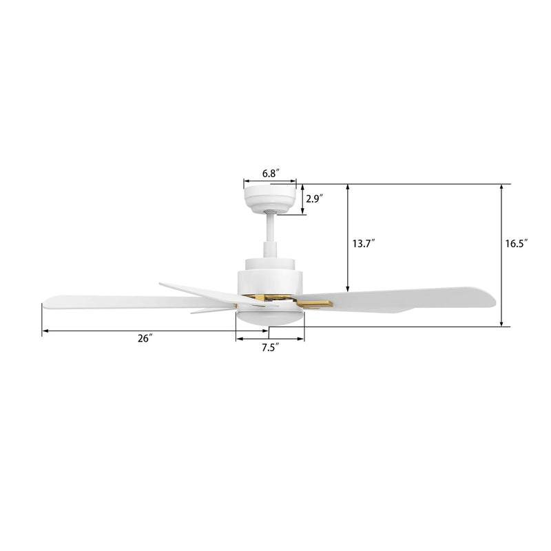 Carro Olinda 52in 5-Blade Smart Ceiling Fan | Modern White Gold and Plywood | Living Room & Covered Patio | 52 x 52 x 14.4 in | Model SFR525E3-L12-W1-1G