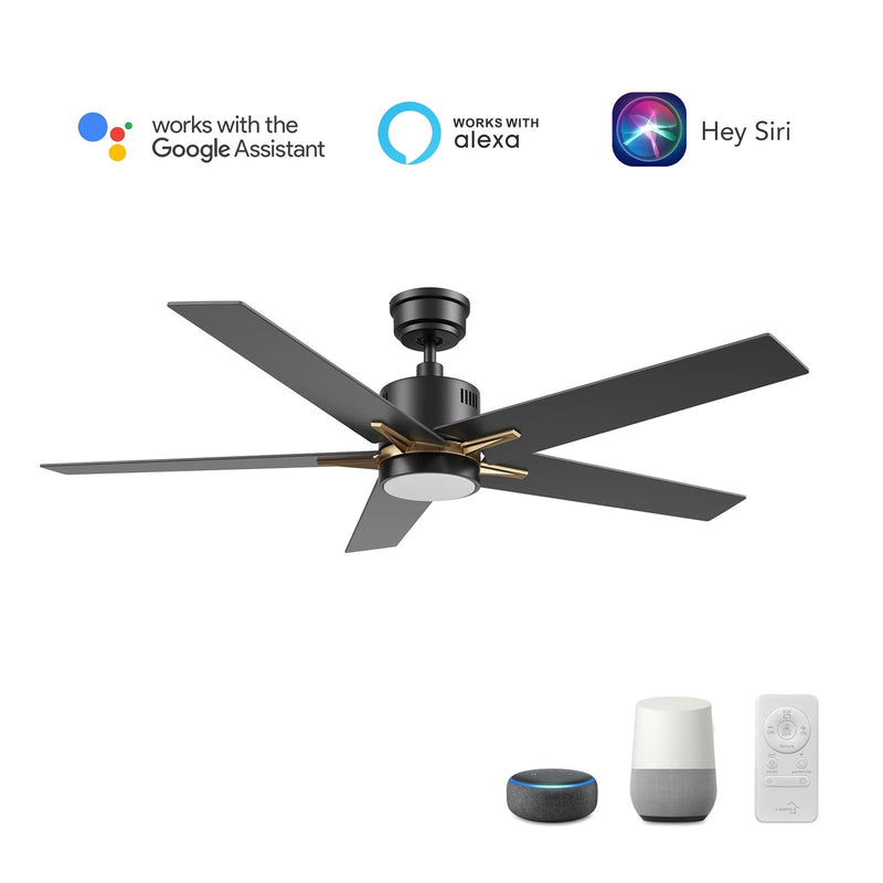 Carro Montgomery 52in 5-Blade Smart Ceiling Fan | Black Gold Finish and Plywood Blades | Living Room & Bedroom | 52 x 52 x 13 in | Model SFR525G3-L11-B2-1G