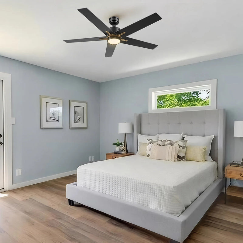 Carro Montgomery 52in 5-Blade Smart Ceiling Fan | Black Gold Finish and Plywood Blades | Living Room & Bedroom | 52 x 52 x 13 in | Model SFR525G3-L11-B2-1G