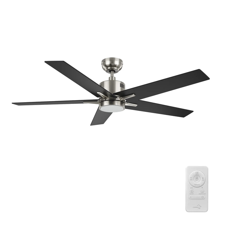 Carro Montgomery 52in 5-Blade Smart Ceiling Fan | Brushed Nickel Black Finish and Plywood Blades | Living Room & Bedroom | 52 x | Model SFR525G3-L11-S2-1