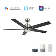 Carro Montgomery 52in 5-Blade Smart Ceiling Fan | Brushed Nickel Black Finish and Plywood Blades | Living Room & Bedroom | 52 x | Model SFR525G3-L11-S2-1
