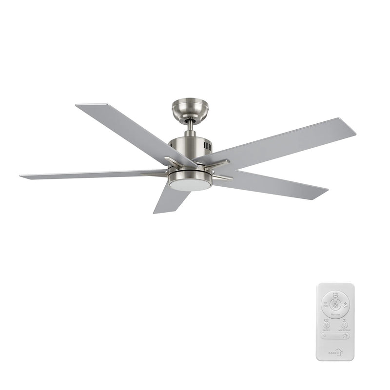 Carro Montgomery 52in 5-Blade Smart Ceiling Fan | Brushed Nickel Silver and Plywood Blades | Indoor Living Room & Great Room | Model SFR525G3-L11-SJ-1