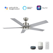 Carro Montgomery 52in 5-Blade Smart Ceiling Fan | Brushed Nickel Silver and Plywood Blades | Indoor Living Room & Great Room | Model SFR525G3-L11-SJ-1