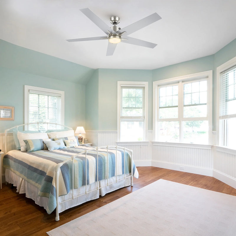 Carro Montgomery 52in 5-Blade Smart Ceiling Fan | Brushed Nickel Silver and Plywood Blades | Indoor Living Room & Great Room | Model SFR525G3-L11-SJ-1