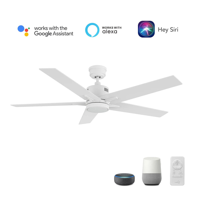 Carro Montgomery 52in 5-Blade Smart Ceiling Fan | White and Plywood Blades | Indoor Living Room & Great Room | 52 x 52 x 13.2 in | Model SFR525G3-L11-W1-1