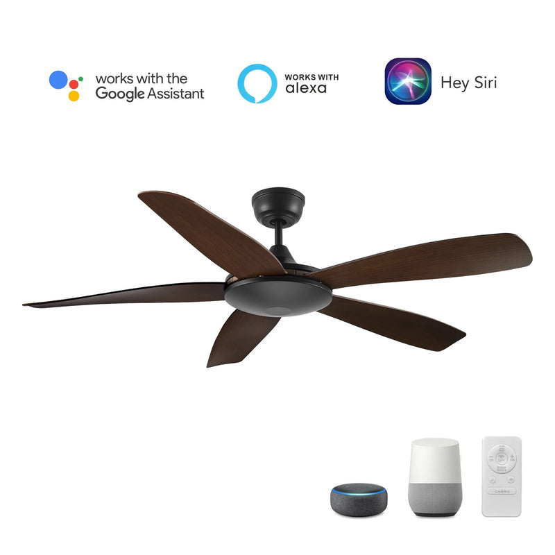 Carro Salem 52in 5-Blade Smart Ceiling Fan | Black and Plywood Blades | Indoor Living Room & Great Room | 52 x 52 x 13.3 in | Model SFR525G4-N10-BW-1