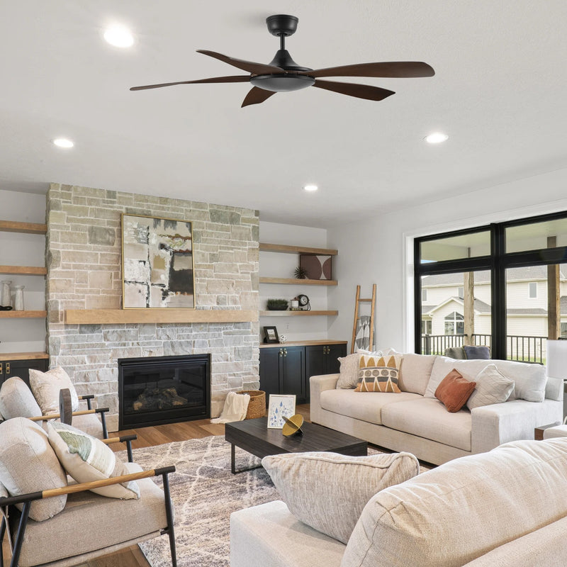 Carro Salem 52in 5-Blade Smart Ceiling Fan | Black and Plywood Blades | Indoor Living Room & Great Room | 52 x 52 x 13.3 in | Model SFR525G4-N10-BW-1