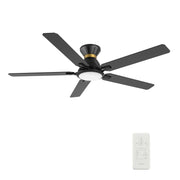 Carro Espear 52in 5-Blade Flush Ceiling Fan | Modern Black Gold and Plywood | Large Living Room & Covered Patio | 52 x 52 x | Model SFR525J-L12-B2-1-FMA