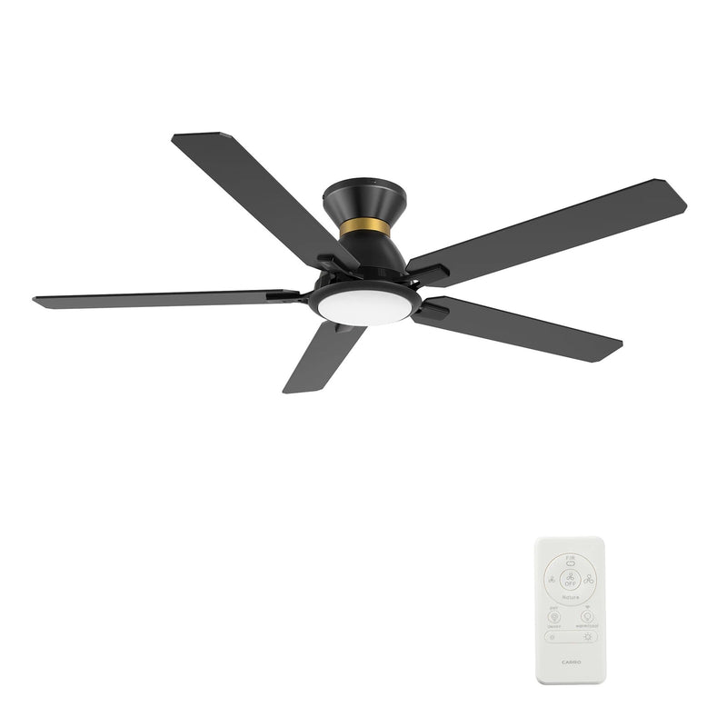 Carro Espear 52in 5-Blade Flush Ceiling Fan | Modern Black Gold and Plywood | Large Living Room & Covered Patio | 52 x 52 x | Model SFR525J-L12-B2-1-FMA